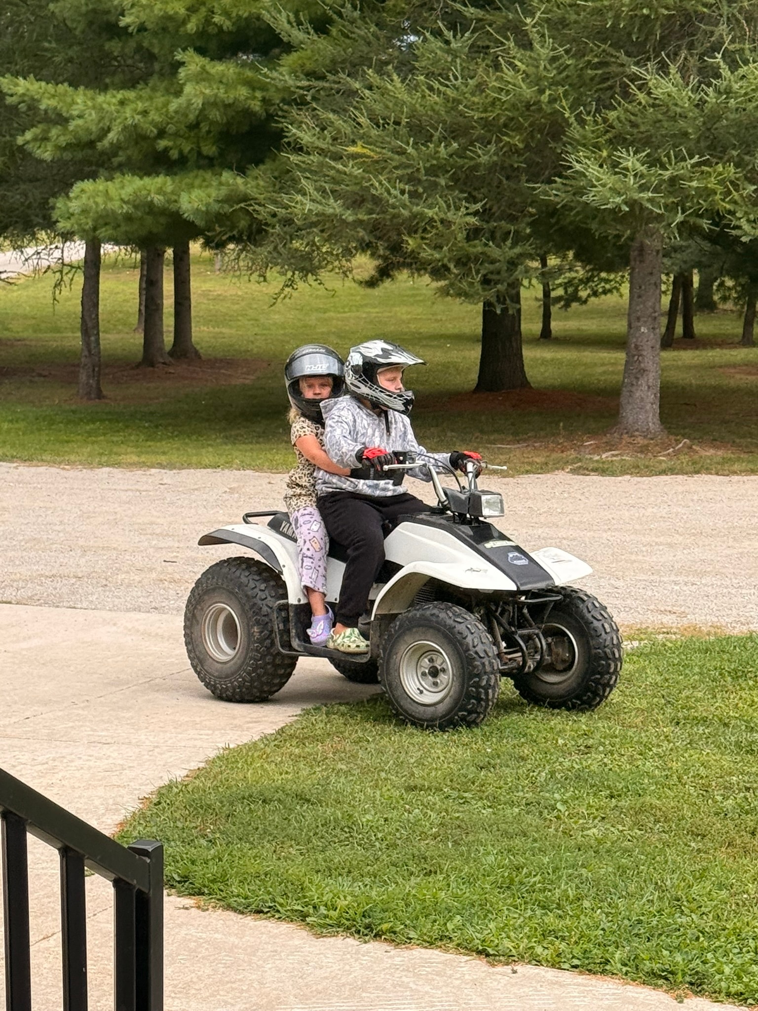Kids riding ATV in park